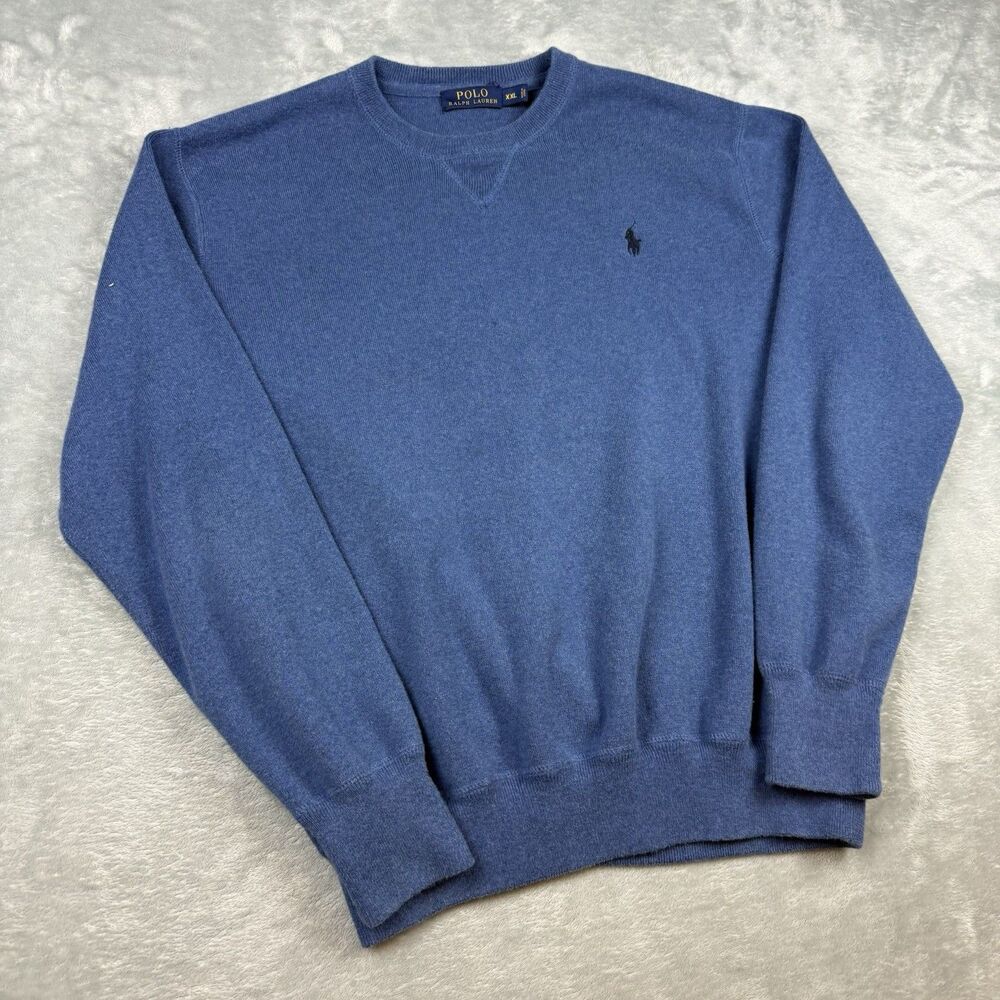 Polo Ralph Lauren Blue Crewneck Sweater XXL Embroidered Pony Cotton Pullover